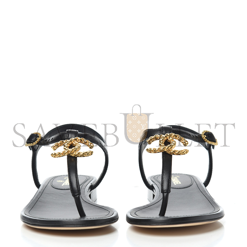 CHANEL LEATHER WOMEN’S SANDALS BLACK GOLD HARDWARE